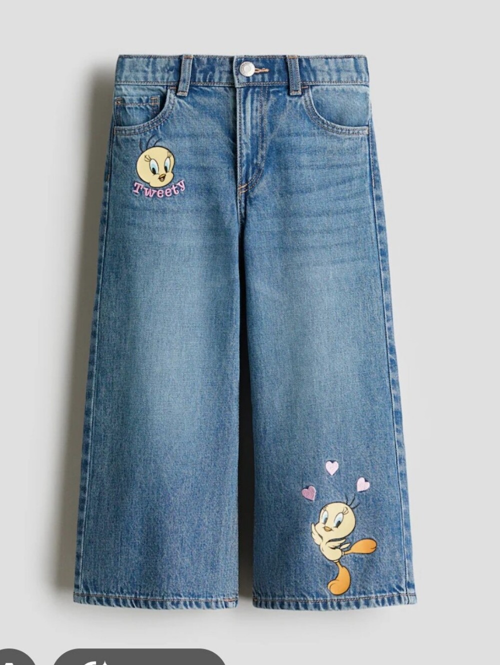 H&M Tweety Character Blue Wide-Leg Kids Jeans Size 6-7